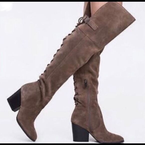 Sam Edelman Circus Tan Genuine Suede Over Knee Lace Up Tatum Boots 7.5M Women - Picture 6 of 13